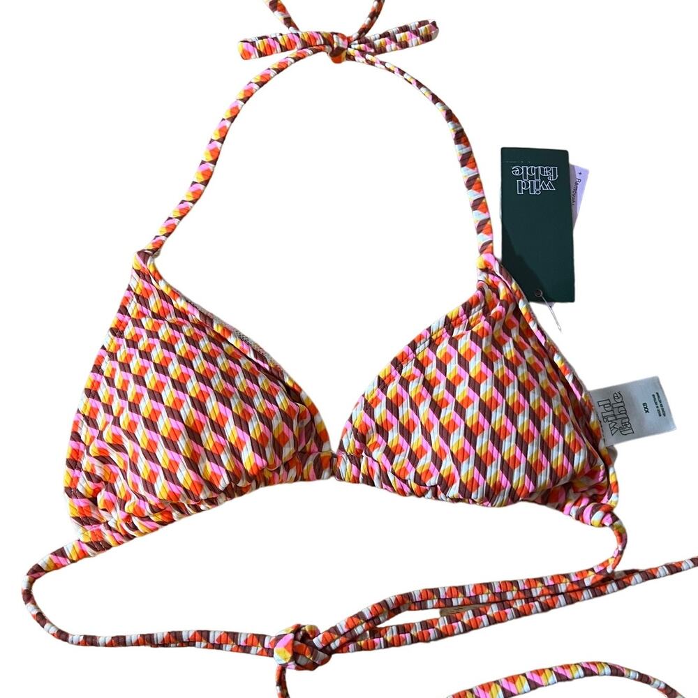 Wild Fable Women's Geometric Print Ribbed Triangle Bikini Top - Size XXS - NWT